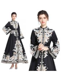 On Sale Horn Sleeve Show Waist Printing Maxi Dress