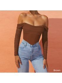 Outlet Hot style see-through Off-shoulder neckline cropped top for women