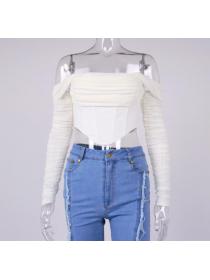 Outlet Hot style see-through Off-shoulder neckline cropped top for women