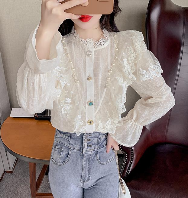 New Style Stand Collars Lace Matching Blouse