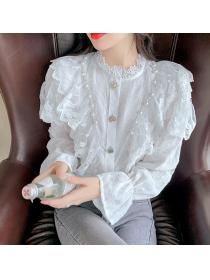 New Style Stand Collars Lace Matching Blouse 