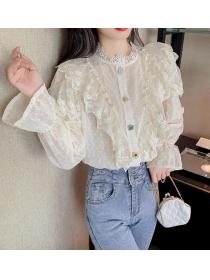 New Style Stand Collars Lace Matching Blouse 