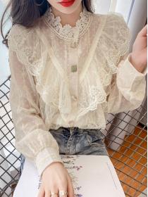Discount V  Collars Lace Up Fashion Blouse 