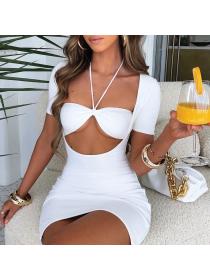 Outlet Hot style Summer new women's short-sleeved sexy inner wear hollow slim-fit dress