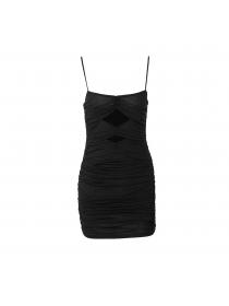 Outlet hot style Stretch mesh hollow nightclub sling pleated dress