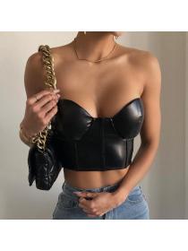 Outlet Hot style New women's sexy off-shoulder slim PU vest for women