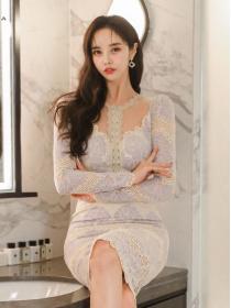 New Style Lace Gauze Matching Slim Dress