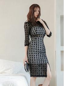 Outlet Hollow Out Lacce Open Fork Slim Dress 