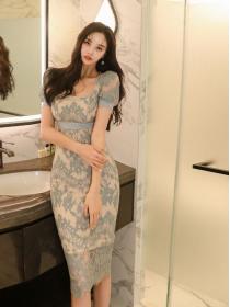 Korean Style Sequare Collars Lace Hollow Out Dress