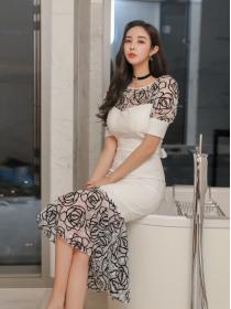 Korean Style Lace Hollow Out Matching Dress