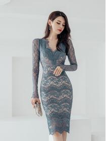 Korean Style Lace Hollow Out Matching Dress