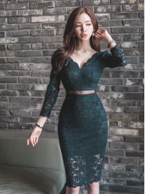 On Sale V  Collars Lace Hollow Out Dress 