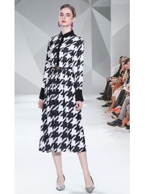Outlet Printing Show Waist Stand Collars Dress 
