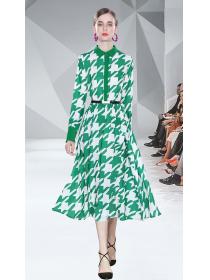 Outlet Printing Show Waist Stand Collars Dress 
