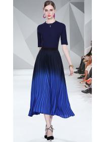 For Sale Pure Color Simple Top+Drape Gradient  Fashion Skirt 