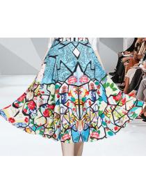 On Sale Doll Collars Fashion Blouse+Printing  Tall Waist Skirt 