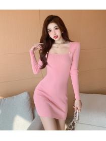 Outlet Knitted long sleeve sexy inside the ride slim dress