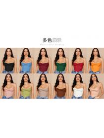 Outlet hot style European fashion women's hot models sexy satin fishbone pleated camisole