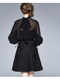 For Sale Stand Collars Fashion Show Waist 2pcs Dress
