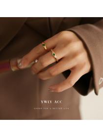 Korean fashion Green Zircon Inlaid Ring Jewely Simple Elegant Women’s brass Ladies Accessories