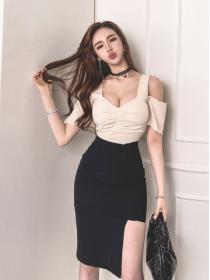 Korean Style Dew Shoulder Sexy Show Waist Dress
