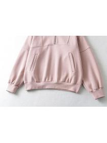 Outlet Vintage style loose velvet stand-up collar half zipper long-sleeved sports sweater 