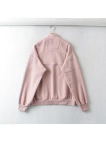 Outlet Vintage style loose velvet stand-up collar half zipper long-sleeved sports sweater 