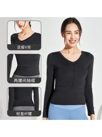Outlet Fashion New in V-neck quick-drying yoga top women's tight-fitting long-sleeved running fitness clothes 