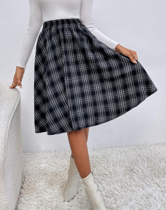 On Sale Grid Printing Tall Waist Fashion Skirt