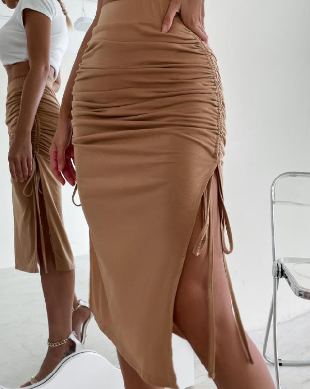 On Sale Pure Color Drape Fashion Slim Skirt