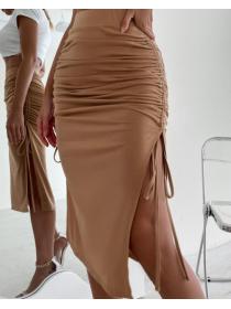 On Sale Pure Color Drape Fashion Slim Skirt 