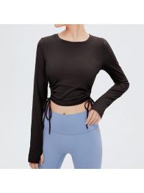 Outlet New women's hollow drawstring simple yoga clothes long-sleeved top