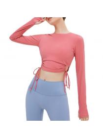 Outlet New women's hollow drawstring simple yoga clothes long-sleeved top