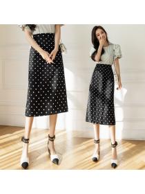 Outlet Spring new high-waisted a-line skirt Dot print long skirt all-match skirt