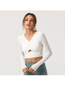 Outlet New style ladies V-Neck Sports Fitness Long-sleeved Fashion Sexy Yoga top