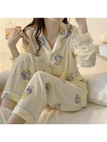 Outlet Ladies Long-sleeved Spring Cute Cartoon Pajamas Homewear A Set