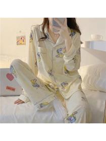 Outlet Ladies Long-sleeved Spring Cute Cartoon Pajamas Homewear A Set