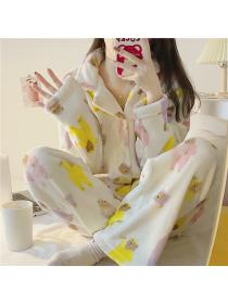 Outlet Korean fashion pajamas women's Winter coral fleece thickened velvet flannel  homewear suit