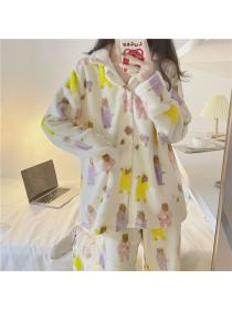 Outlet Korean fashion pajamas women's Winter coral fleece thickened velvet flannel  homewear suit