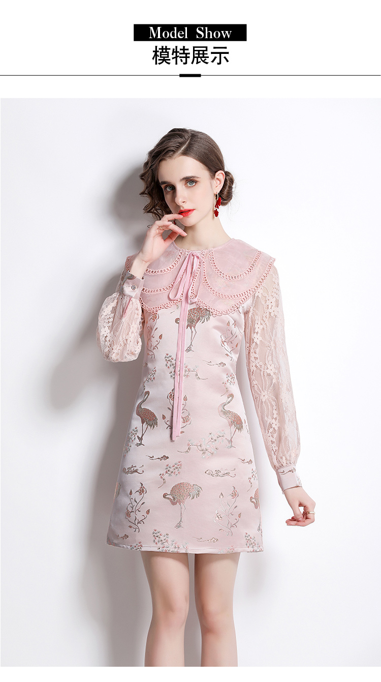 Outlet women's spring long sleeves European fashion temperament lace embroidered dress