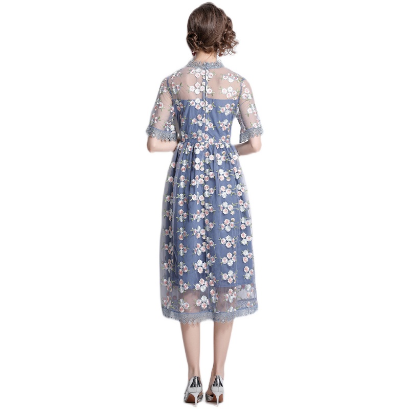Outlet women's spring summer mid-length embroidered temperament slim dress 