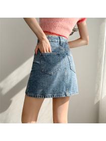 Outlet High-waisted simple A-line split denim skirt short skirt