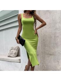 Outlet hot style Women's sexy backless slit slim hip-full mid-length dress