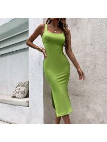 Outlet hot style Women's sexy backless slit slim hip-full mid-length dress