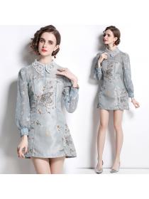 Outlet Spring new women's lace butterfly lace collar sweet dress