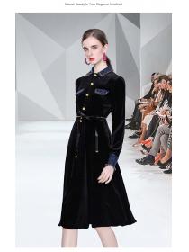 Outlet New fashion mid-length velvet matching dress