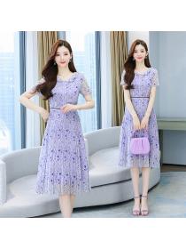 Outlet Chiffon pleated summer purple floral dress