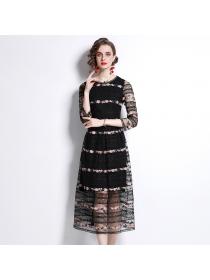 Outlet Slim embroidery spring fashion short sleeve dress