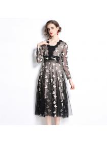 Outlet Spring slim elegant embroidery dress for women