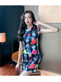 Outlet Retro short sleeve dress flowers cheongsam for women
